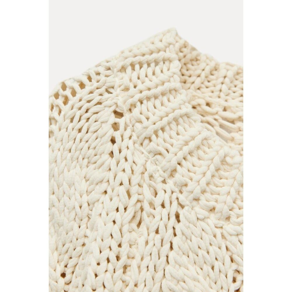Cream Zara Side Vents Ties Chunky Knit Long Sleeve Pullover Sweater (NWT) - Picture 3 of 10